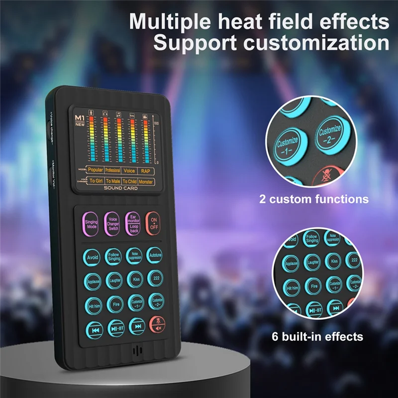 M1 Pro Voice Changer LED light show 12 voices 6 effects